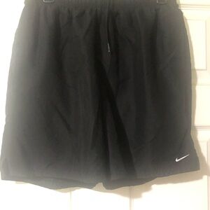 Nike Men's Black Athletic Shorts with White Swoosh